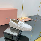 BOAT SHOES IN OFF WHITE CALFSKIN AND CANVAS