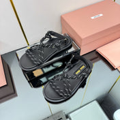 RIVIERE SANDALS IN BLACK CALFSKIN AND BLACK CORD