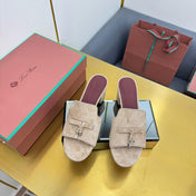 LP BLOCK HEEL SANDALS 25S IN TAUPE BEIGE SUEDE