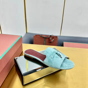 LP SANDALS 25S IN POWDER BLUE SUEDE WITH SILVER HARDWARE