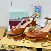 GG HEELED SANDALS 25S 65 MM IN BROWN LAMBSKIN WITH GOLD HARDWARE