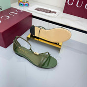GG THONG SANDALS 25S IN DARK GREEN LAMBSKIN WITH GOLD HARDWARE