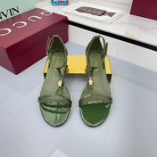 GG THONG SANDALS 25S IN DARK GREEN LAMBSKIN WITH GOLD HARDWARE