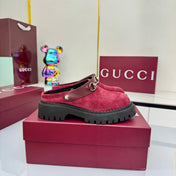 GG PLATFORM MULES 25S IN RED SUEDE
