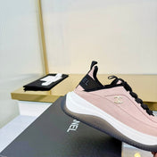 CHANEL 26S PLATFORM SNEAKERS IN LIGHT PINK SUEDE WITH CC LOGO