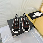CHANEL 26S PLATFORM SNEAKERS IN BLACK MIX BROWN SUEDE AND FABRIC WITH CC