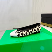 CHANEL 26S FLAT SHOES IN BEIGE AND BLACK LEOPARD PRINT PONY HAIR