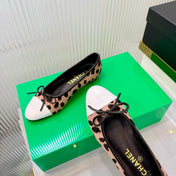 CHANEL 26S FLAT SHOES IN LIGHT BROWN AND BLACK LEOPARD PRINT PONY HAIR