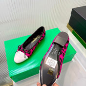 CHANEL 26S FLAT SHOES IN DARK PINK AND BLACK LEOPARD PRINT PONY HAIR