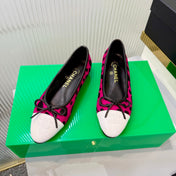 CHANEL 26S FLAT SHOES IN DARK PINK AND BLACK LEOPARD PRINT PONY HAIR