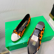 CHANEL 26S FLAT SHOES IN LIGHT ORANGE AND BLACK LEOPARD PRINT PONY HAIR