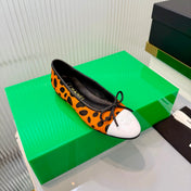 CHANEL 26S FLAT SHOES IN LIGHT ORANGE AND BLACK LEOPARD PRINT PONY HAIR