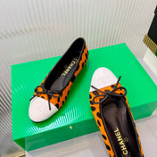 CHANEL 26S FLAT SHOES IN LIGHT ORANGE AND BLACK LEOPARD PRINT PONY HAIR