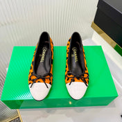 CHANEL 26S FLAT SHOES IN LIGHT ORANGE AND BLACK LEOPARD PRINT PONY HAIR