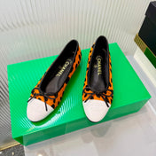 CHANEL 26S FLAT SHOES IN LIGHT ORANGE AND BLACK LEOPARD PRINT PONY HAIR