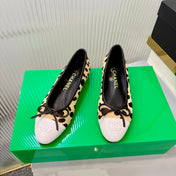 CHANEL 26S FLAT SHOES IN LIGHT YELLOW AND BLACK LEOPARD PRINT PONY HAIR