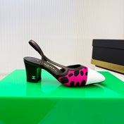 CHANEL 26S HIGH-HEEL SLINGBACKS 50 MM IN WHITE PATENT CALFSKIN WITH DARK PINK PONY HAIR