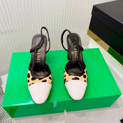CHANEL 26S HIGH-HEEL SLINGBACKS 70 MM IN WHITE PATENT CALFSKIN WITH LIGHT YELLOW PONY HAIR