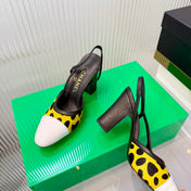 CHANEL 26S HIGH-HEEL SLINGBACKS 70 MM IN WHITE PATENT CALFSKIN WITH YELLOW PONY HAIR