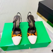 CHANEL 26S HIGH-HEEL SLINGBACKS 70 MM IN WHITE PATENT CALFSKIN WITH ORANGE PONY HAIR
