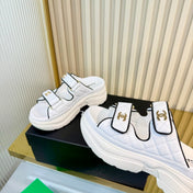 CHANEL 26S PLATFORM SANDALS IN WHITE MIX BLACK LAMBSKIN