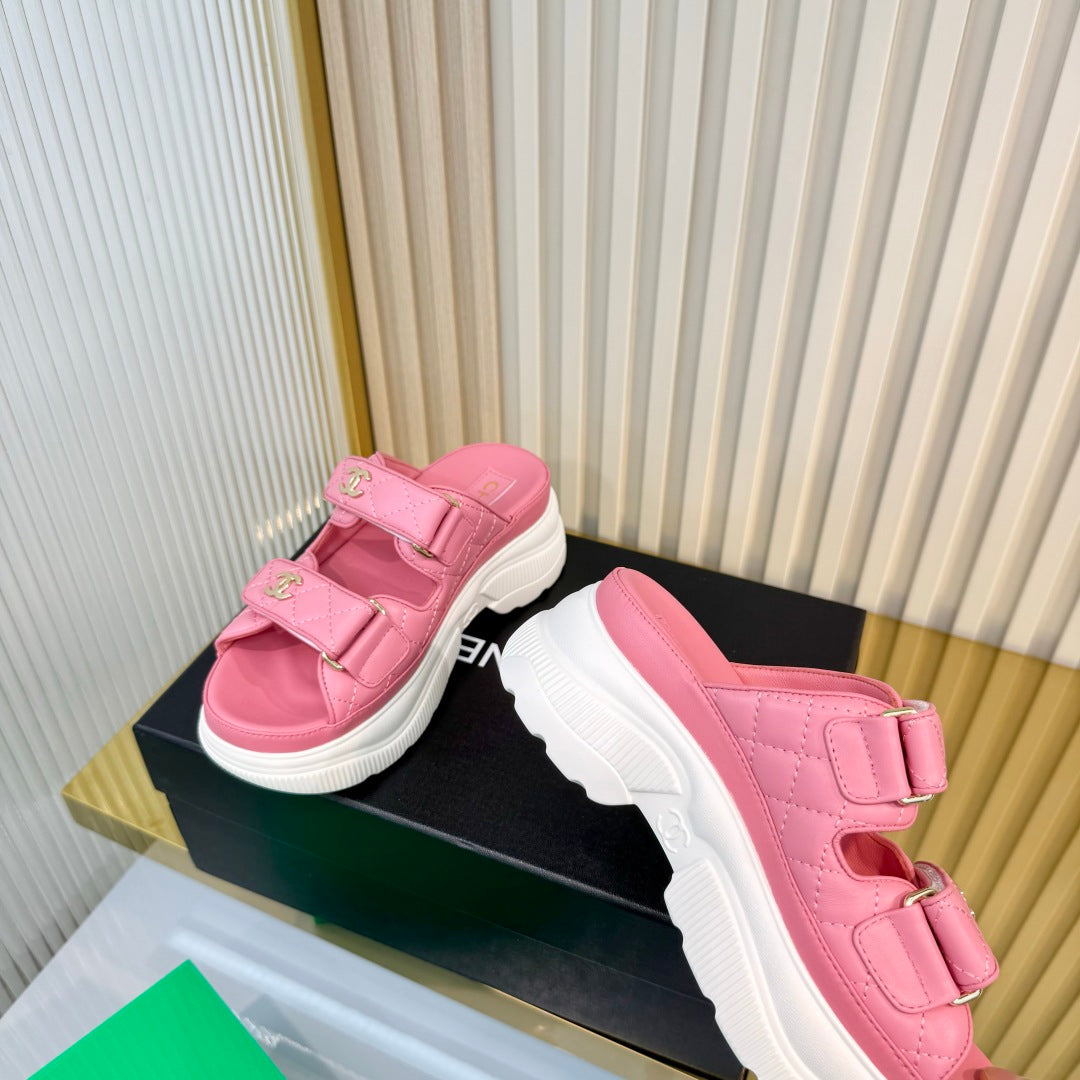 CHANEL 26S PLATFORM SANDALS IN PINK LAMBSKIN