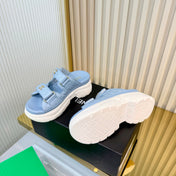 CHANEL 26S PLATFORM SANDALS IN LIGHT BLUE LAMBSKIN