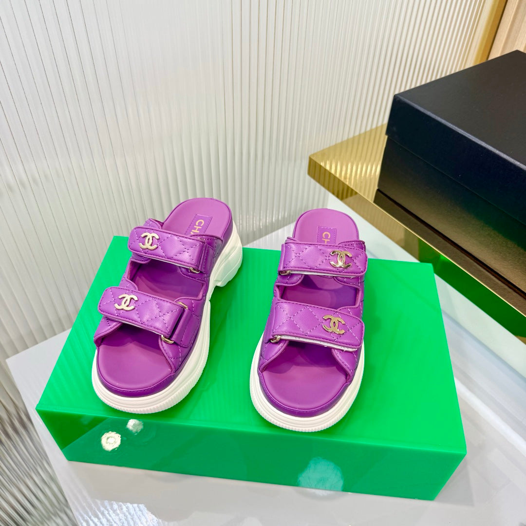 CHANEL 26S PLATFORM SANDALS IN PURPLE LAMBSKIN