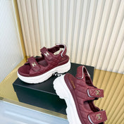 CHANEL 26S PLATFORM VELCRO SANDALS IN DARK RED LAMBSKIN