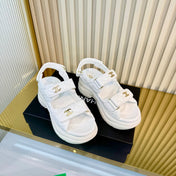 CHANEL 26S PLATFORM VELCRO SANDALS IN WHITE LAMBSKIN