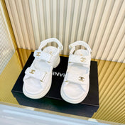 CHANEL 26S PLATFORM VELCRO SANDALS IN WHITE LAMBSKIN