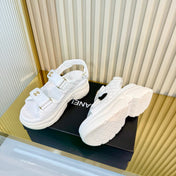 CHANEL 26S PLATFORM VELCRO SANDALS IN WHITE LAMBSKIN