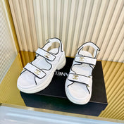 CHANEL 26S PLATFORM VELCRO SANDALS IN WHITE MIX BLACK LAMBSKIN