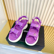 CHANEL 26S PLATFORM VELCRO SANDALS IN PURPLE LAMBSKIN
