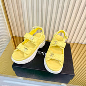 CHANEL 26S PLATFORM VELCRO SANDALS IN YELLOW LAMBSKIN