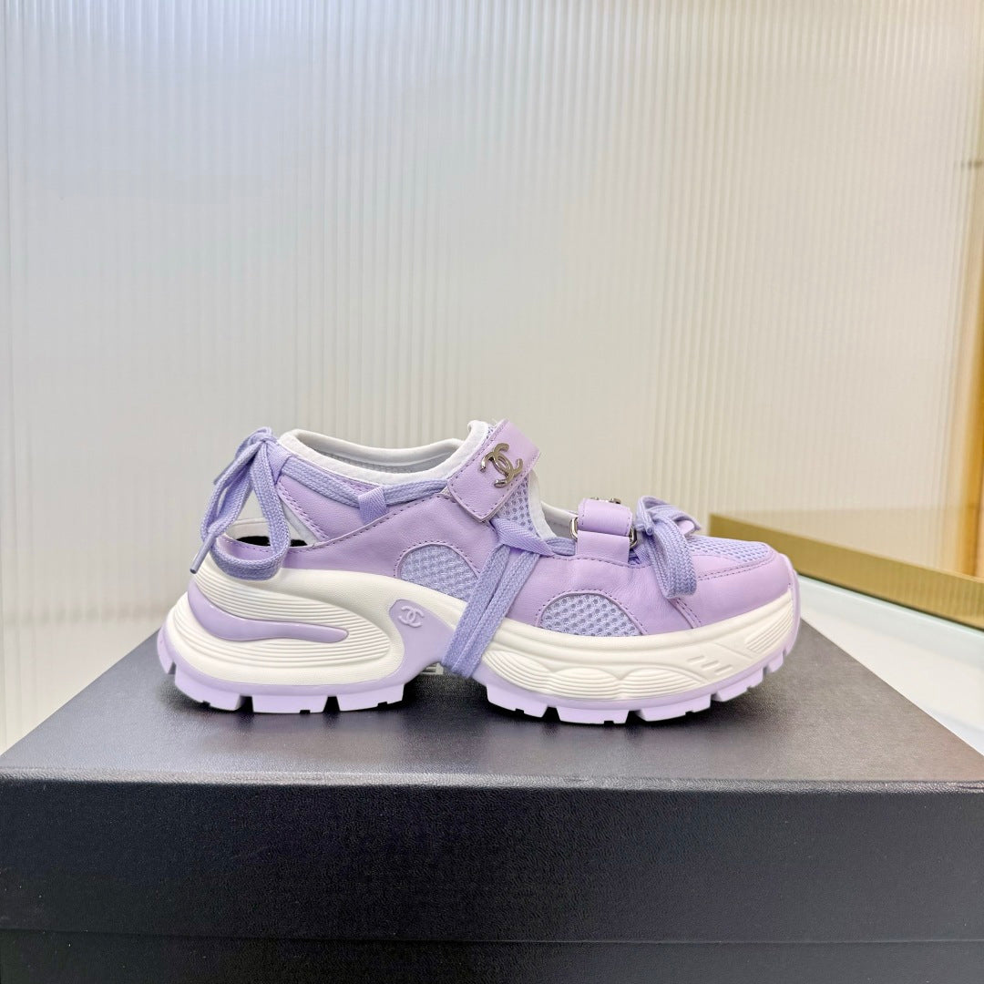 CHANEL 26S VELCRO SNEAKERS IN LIGHT PURPLE CALFSKIN WITH BOW
