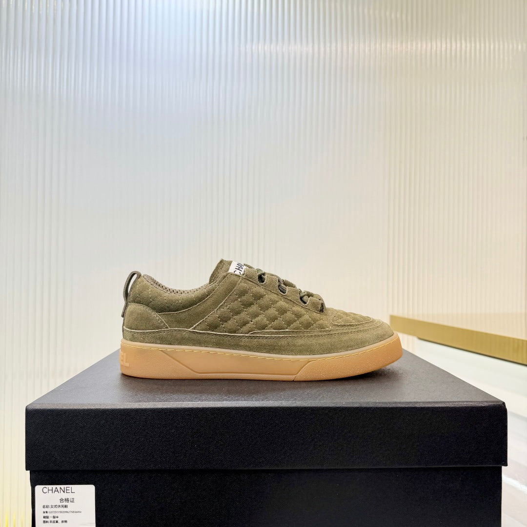 CHANEL 26S SNEAKERS IN MOSS GREEN SUEDE