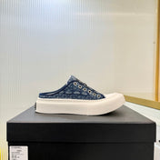 CHANEL 26S MULE SNEAKERS IN NAVY BLUE DIAMOND-PATTERNED WOVEN DENIM FABRIC STYLE 2