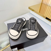 CHANEL 26S MULE SNEAKERS IN GREY DIAMOND-PATTERNED WOVEN DENIM FABRIC