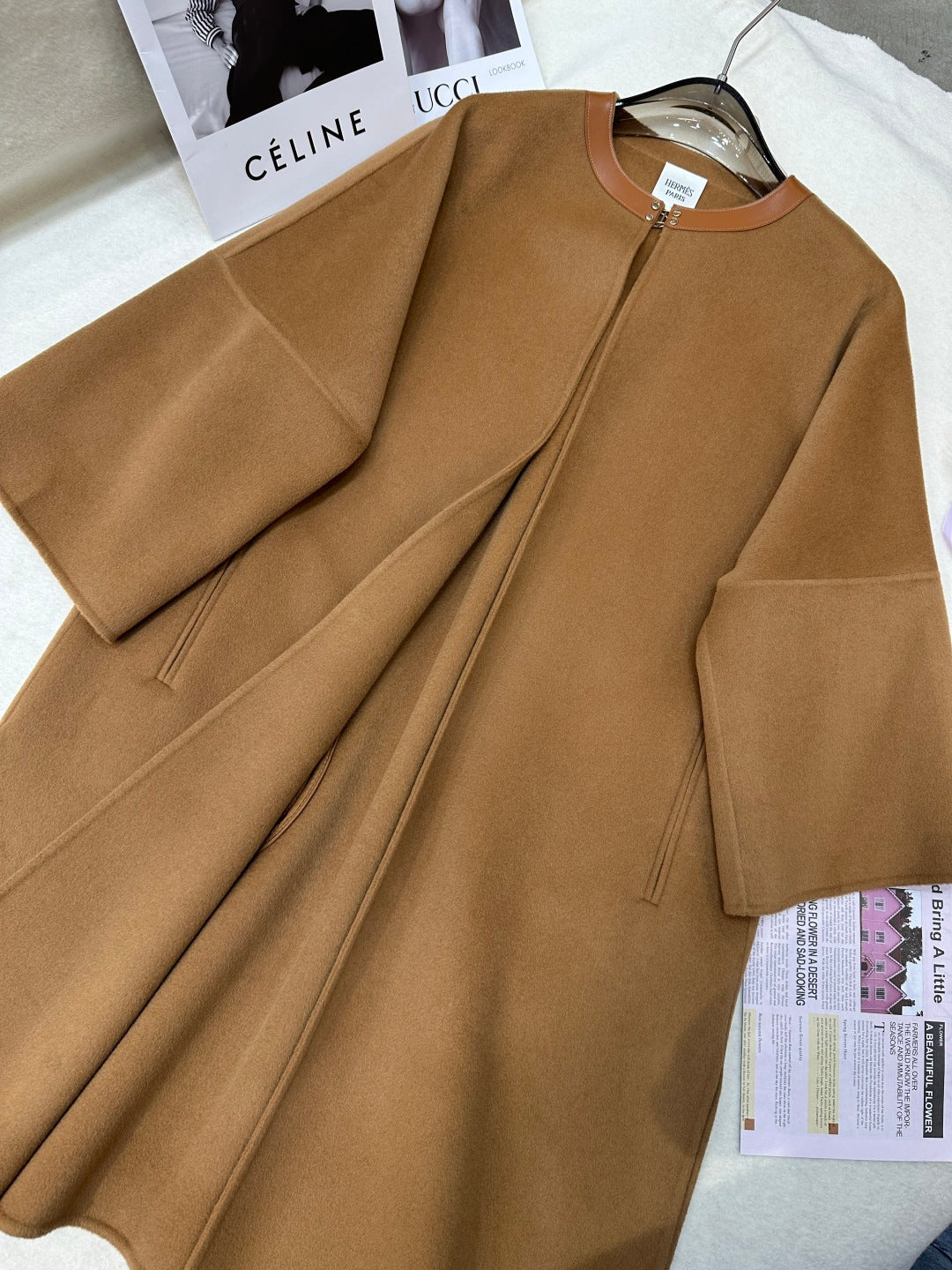HERMES 25S LONG CASHMERE COAT WITH ROUND NECK 277