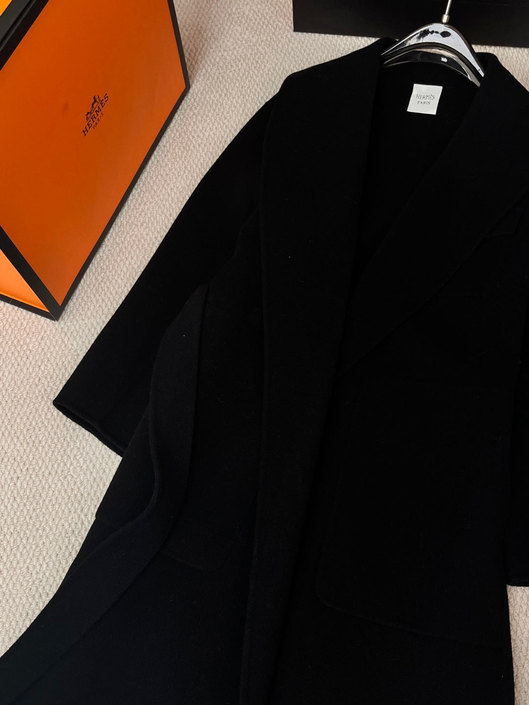 HERMES 25S LAPEL-COLLAR CASHMERE COAT 210