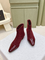ALAIA 26S ANKLE BOOTS IN DARK RED SUEDE AND GLOSSY CALFSKIN