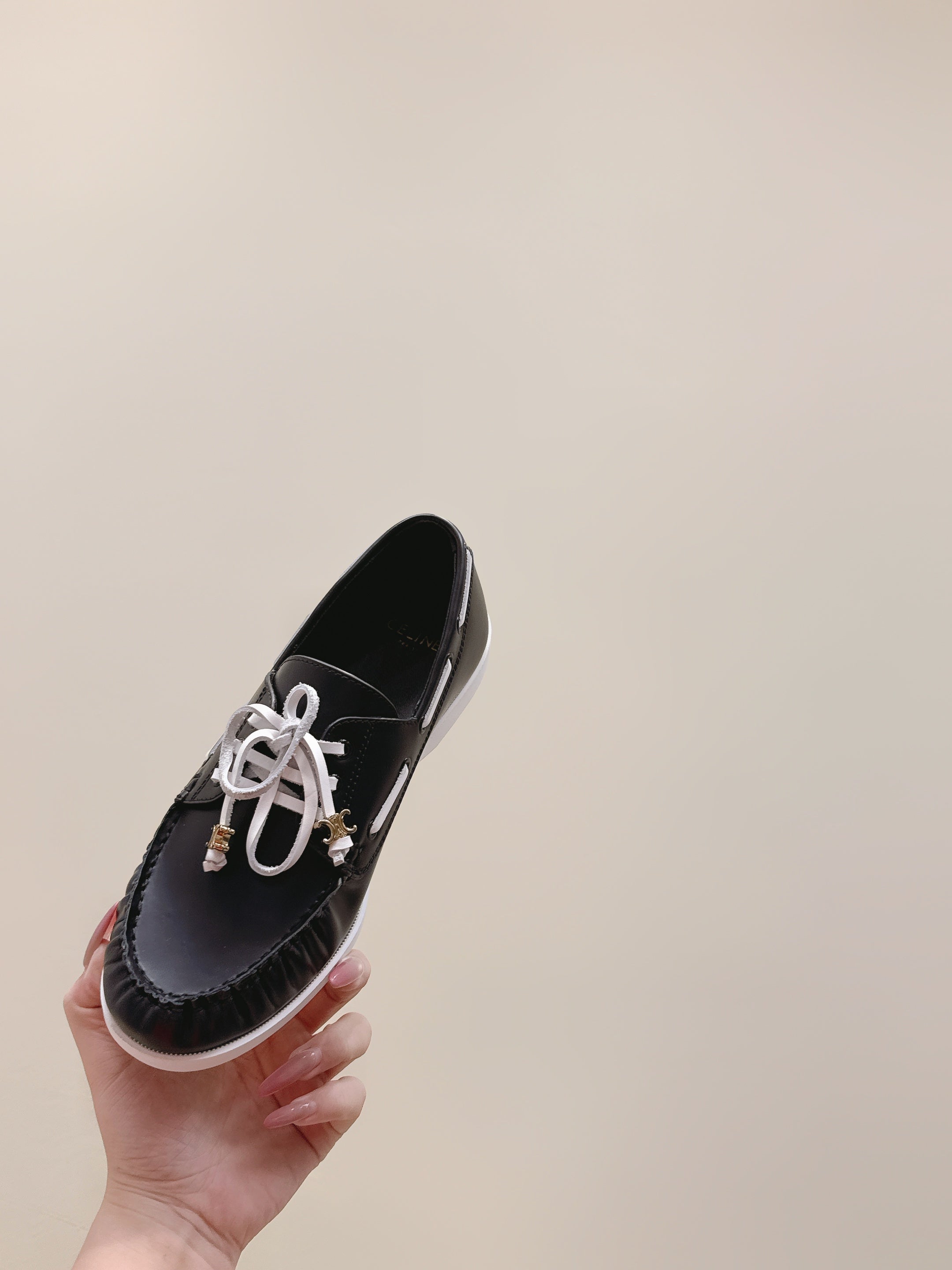 CELINE 26S LACE-UP LOAFERS IN BLACK CALFSKIN