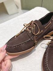 CELINE 26S LACE-UP LOAFERS IN DARK BROWN SUEDE