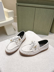 CELINE 26S LACE-UP LOAFERS IN OFF-WHITE BEIGE SUEDE