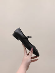 CHANEL 25S MARY JANE FLATS IN BLACK CALFSKIN SILVER HARDWARE