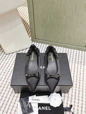 CHANEL 25S MARY JANE BALLET FLATS IN BLACK SILK SATIN