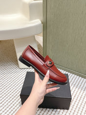 CHANEL 25S GODDESS FLAT LOAFERS IN DARK RED CALFSKIN GOLD HARDWARE