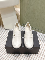 CHANEL 25S GODDESS MOCCASIN LOAFERS 65MM IN WHITE CALFSKIN GOLD HARDWARE