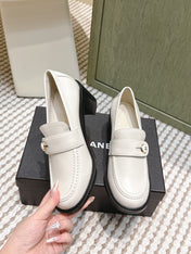 CHANEL 25S GODDESS MOCCASIN LOAFERS 65MM IN WHITE CALFSKIN GOLD HARDWARE